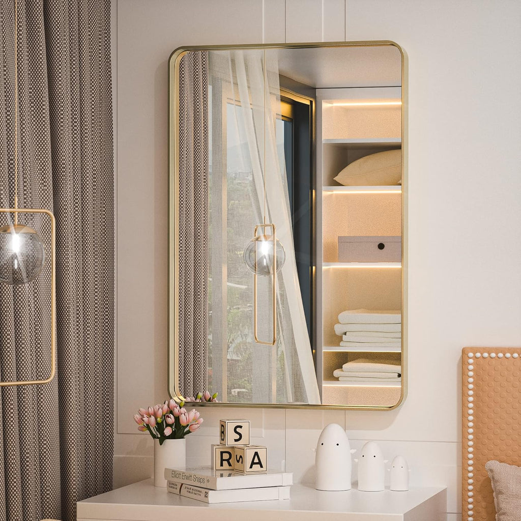 Black Framed Bathroom Mirror 24x36 Inch Matte Metal Frame Rectangle Mirror D51253