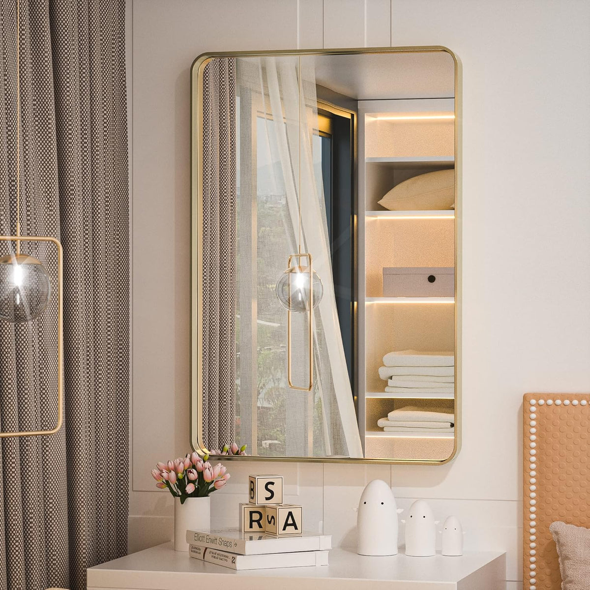 Black Framed Bathroom Mirror 24x36 Inch Matte Metal Frame Rectangle Mirror D51253