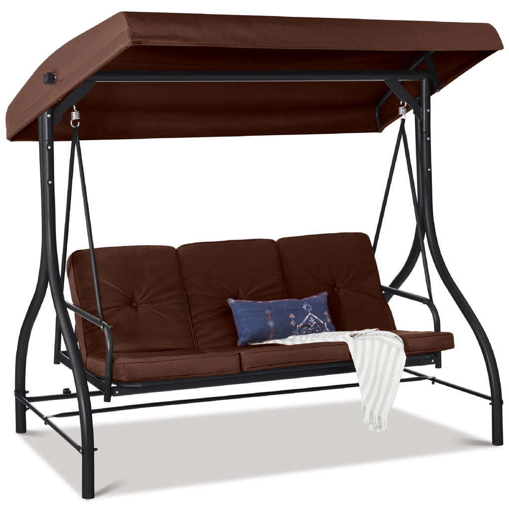3-Seat Outdoor Converting Canopy Swing Glider Hammock with Removable Cushions S19732