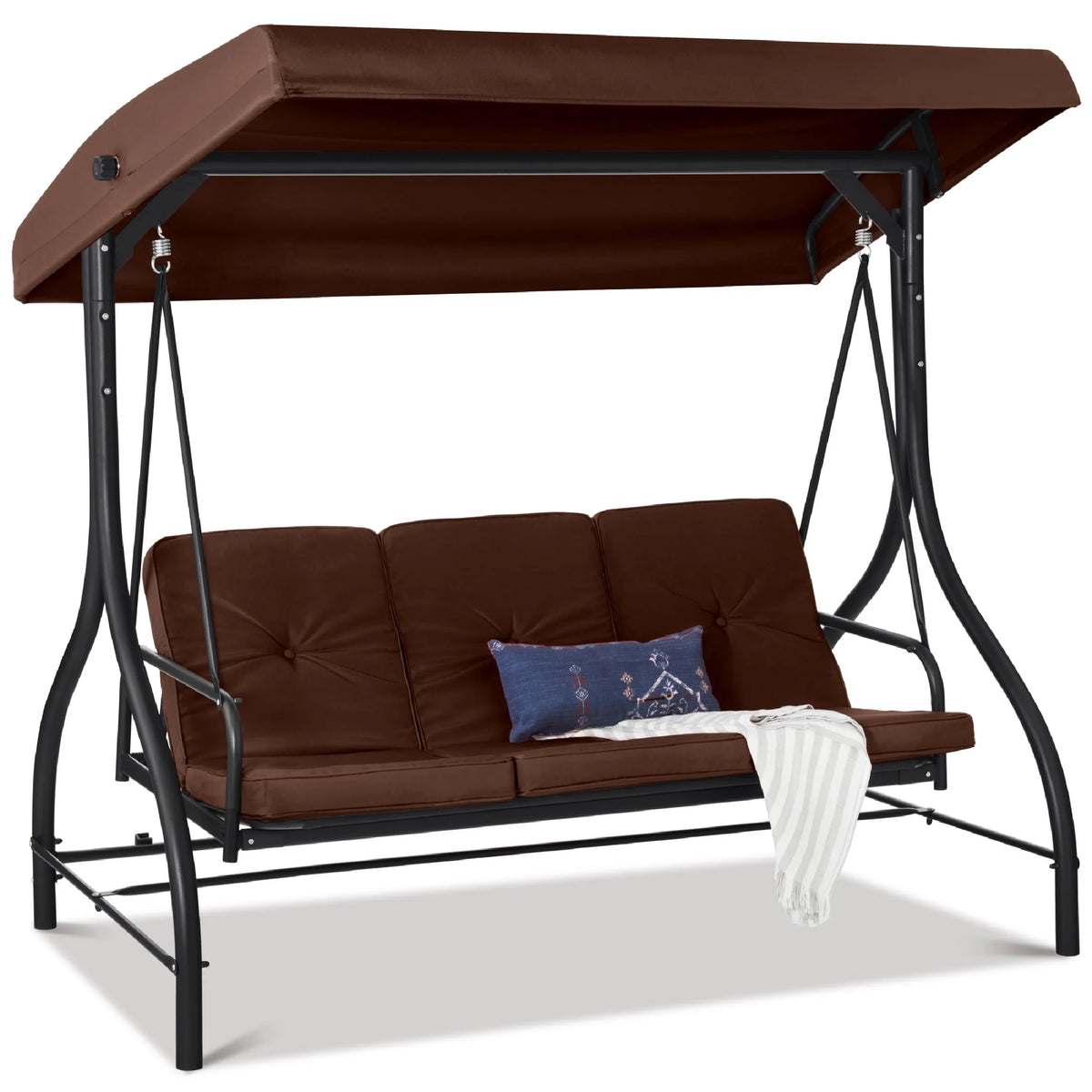 3-Seat Outdoor Converting Canopy Swing Glider Hammock with Removable Cushions S19732