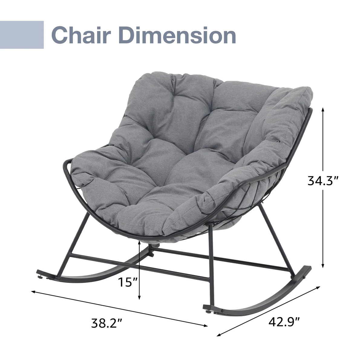 Grey Oversized Cushion Outdoor Rocking Chair R92476