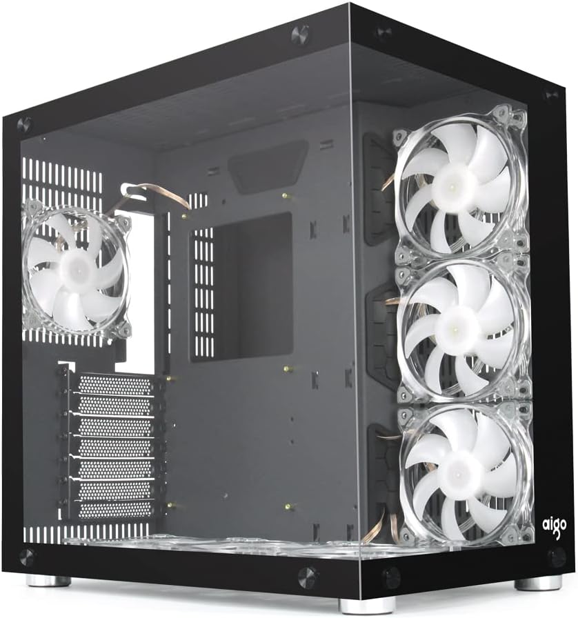Black Mid Tower Computer Case with Tempered Glass Panel and 7PCS RGB Fans Z892459