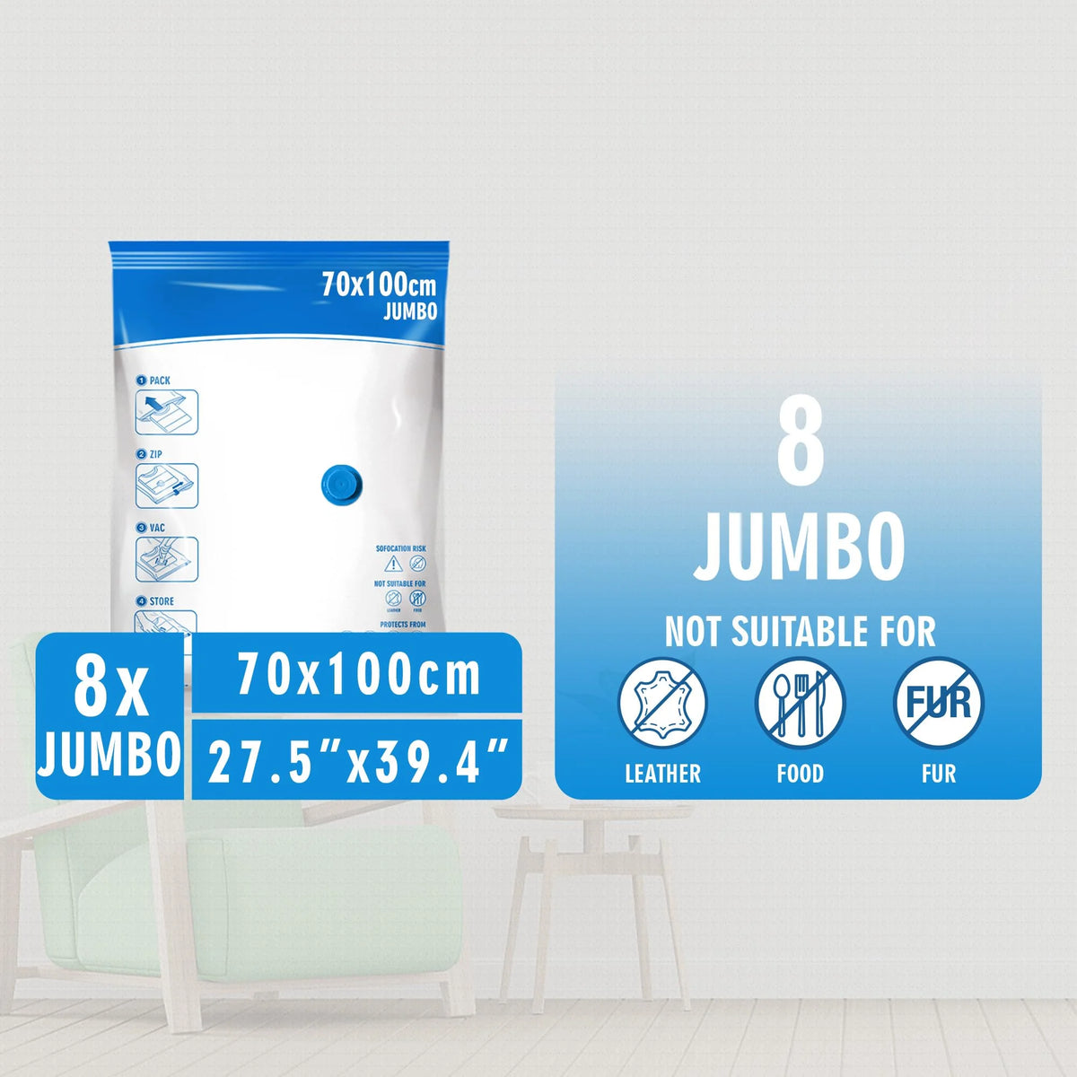 Jumbo Vacuum Storage Bags 8 Pack, Extra Large, White D578671
