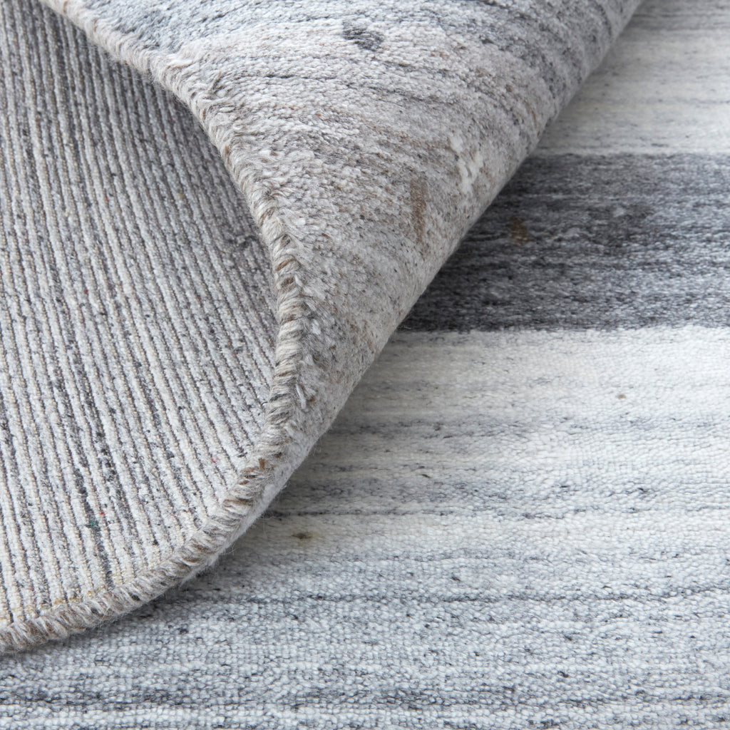 Handmade Stripes Gray Silver Black Area Rug U90090