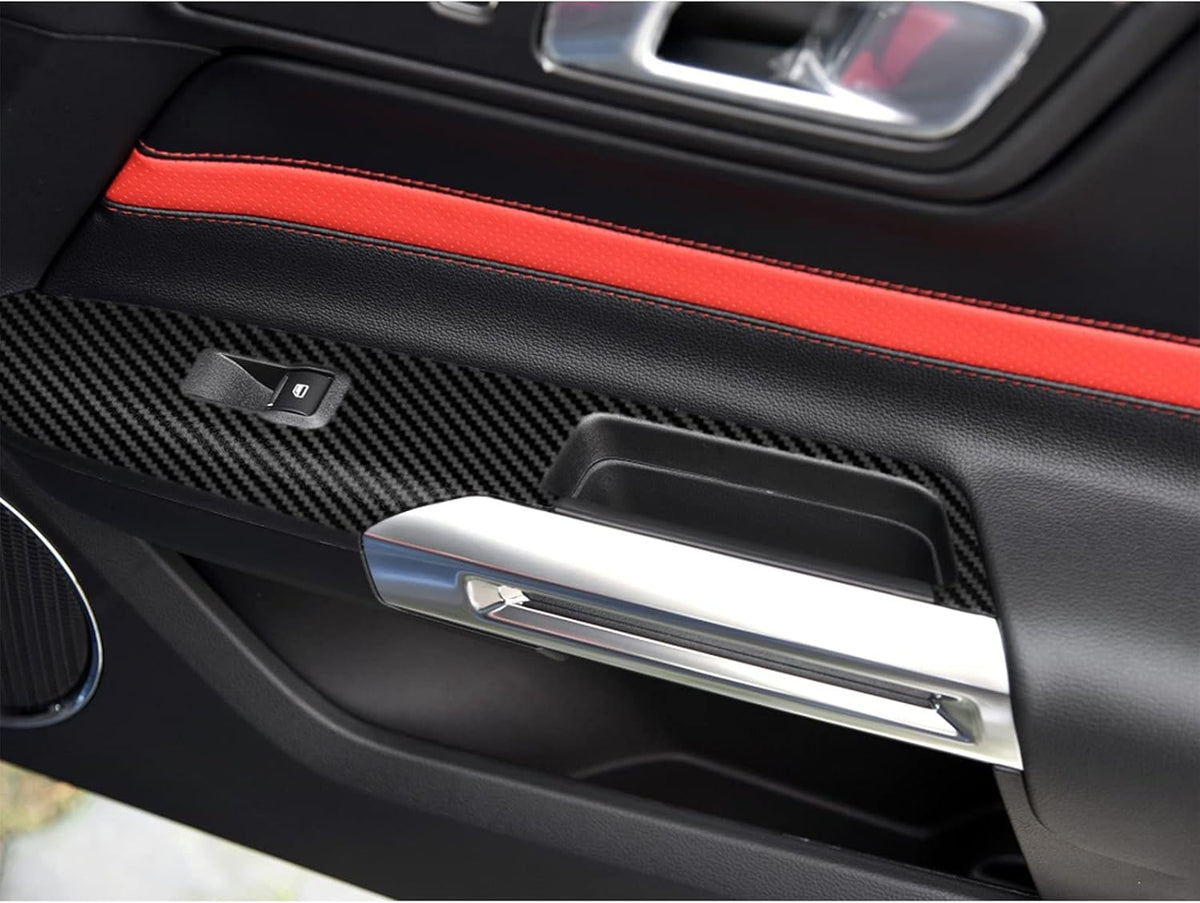 Carbon Fiber Texture Vinyl Wrap Center Console Dashboard Cover for Mustang 48PCS Black Y735