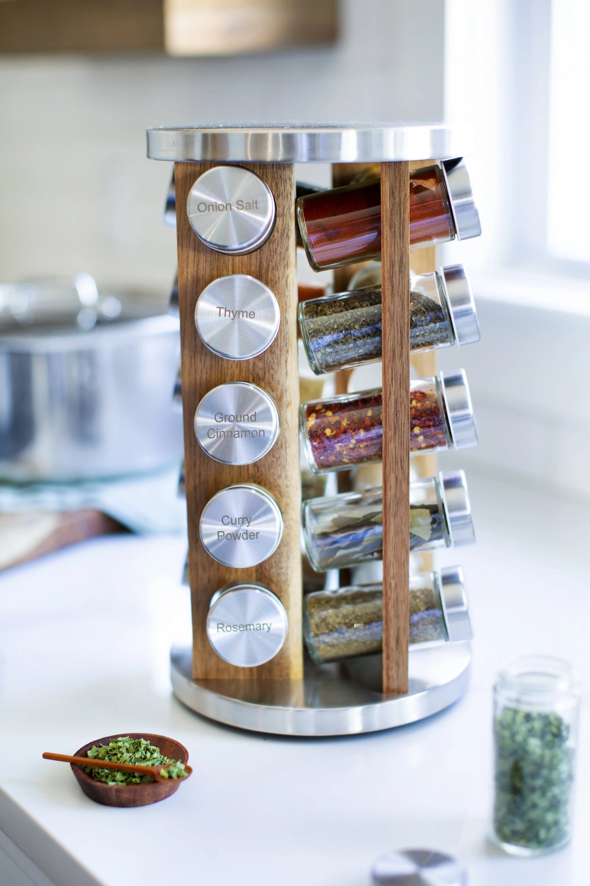 20 Natural Rotating Acacia Wood Spice Jar Rack Set X973978