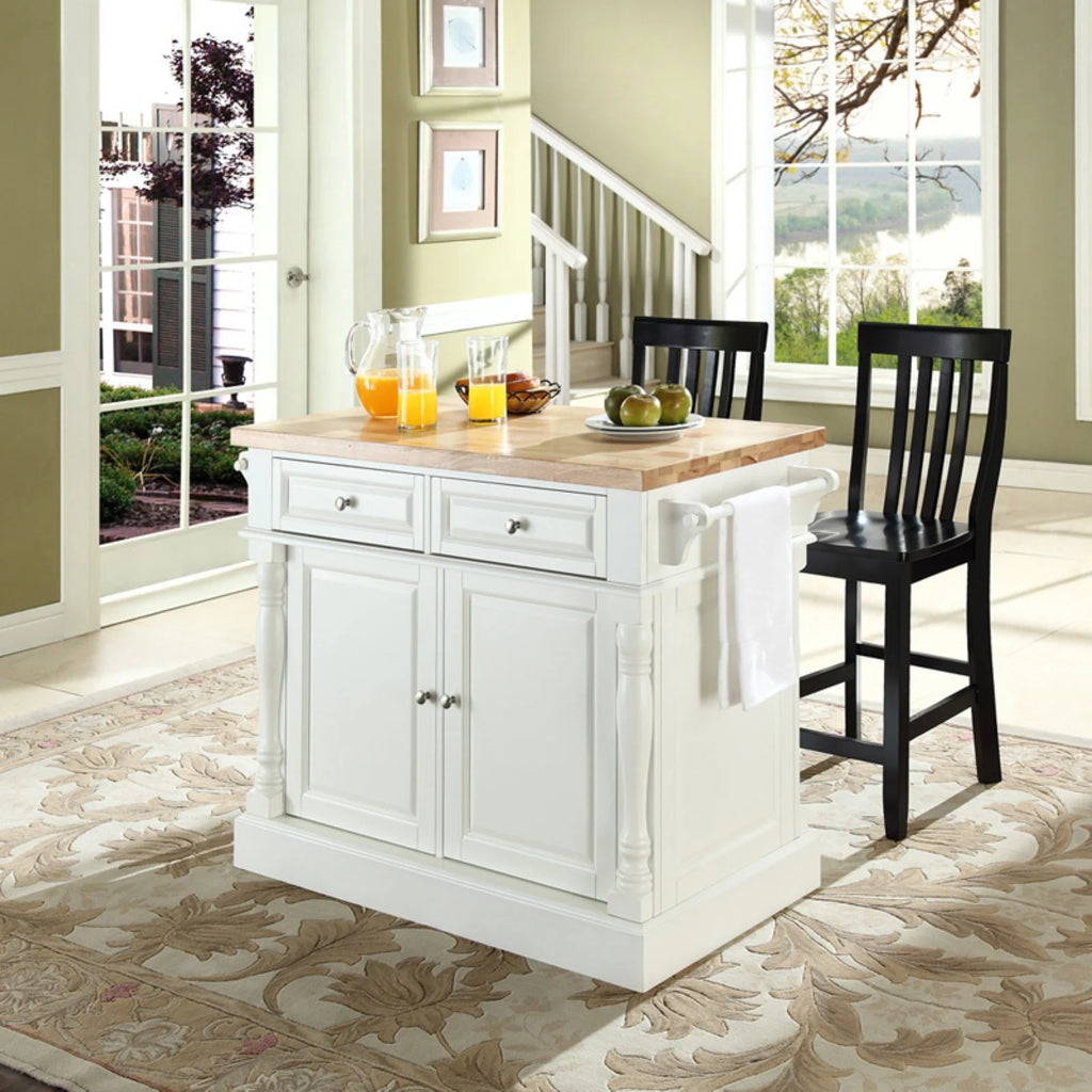 Butcher Block Top Kitchen Island with Stools K47902