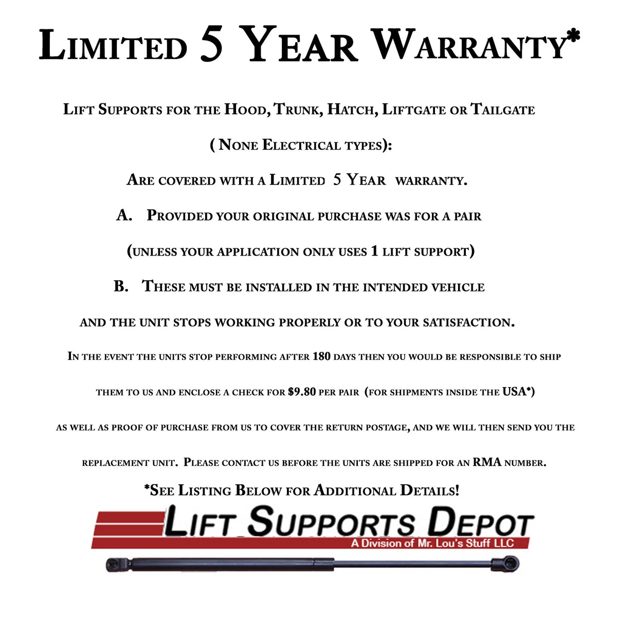 Trunk Lift Supports Gas Shock L83582