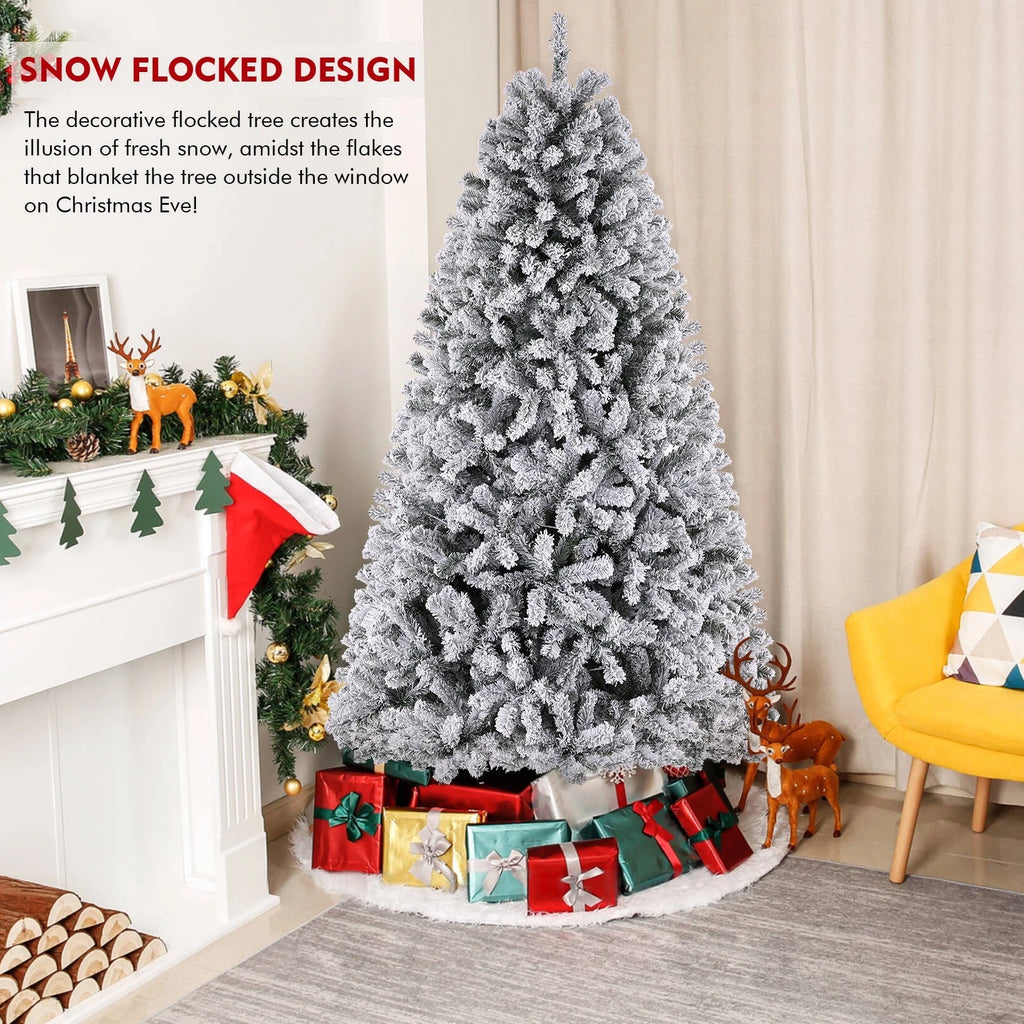 Flocked Artificial Christmas Tree 6 ft with 733 Branches Metal Base G56534