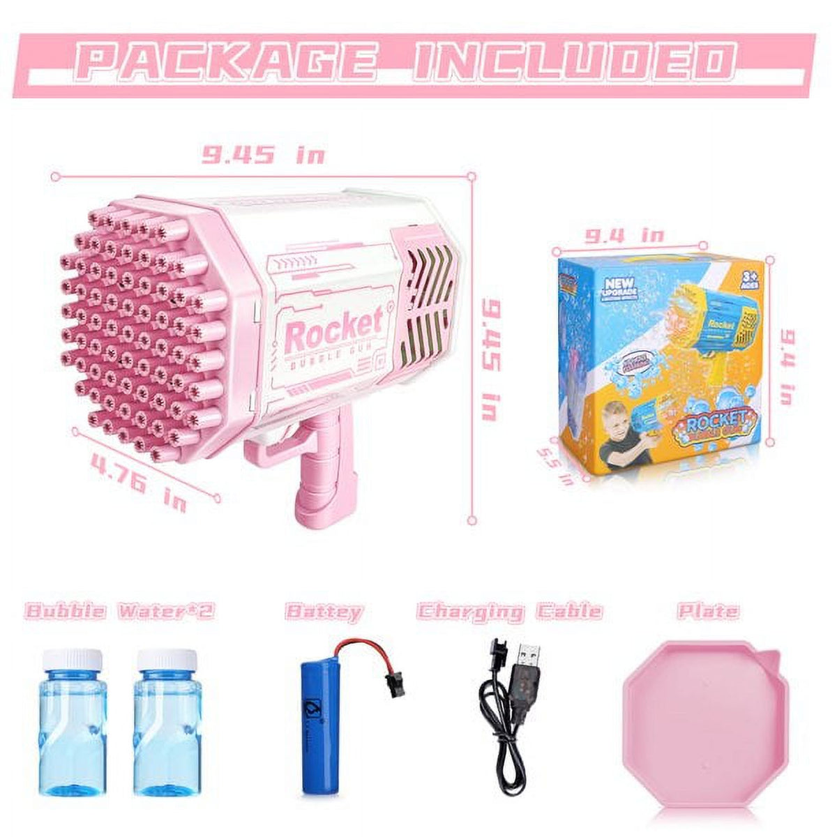Pink Bubble Gun Rocket Launcher with Lights V11061