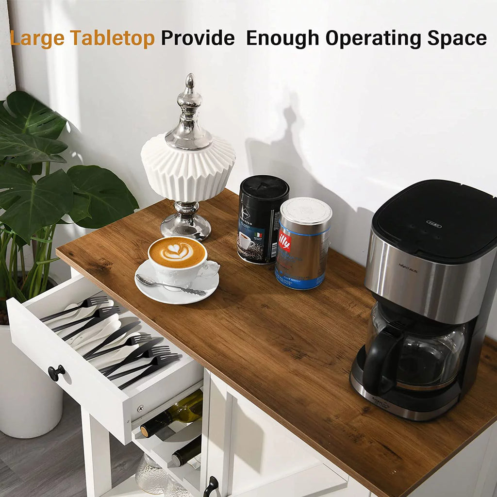 White Kitchen Island Cart on Wheels with Storage W968