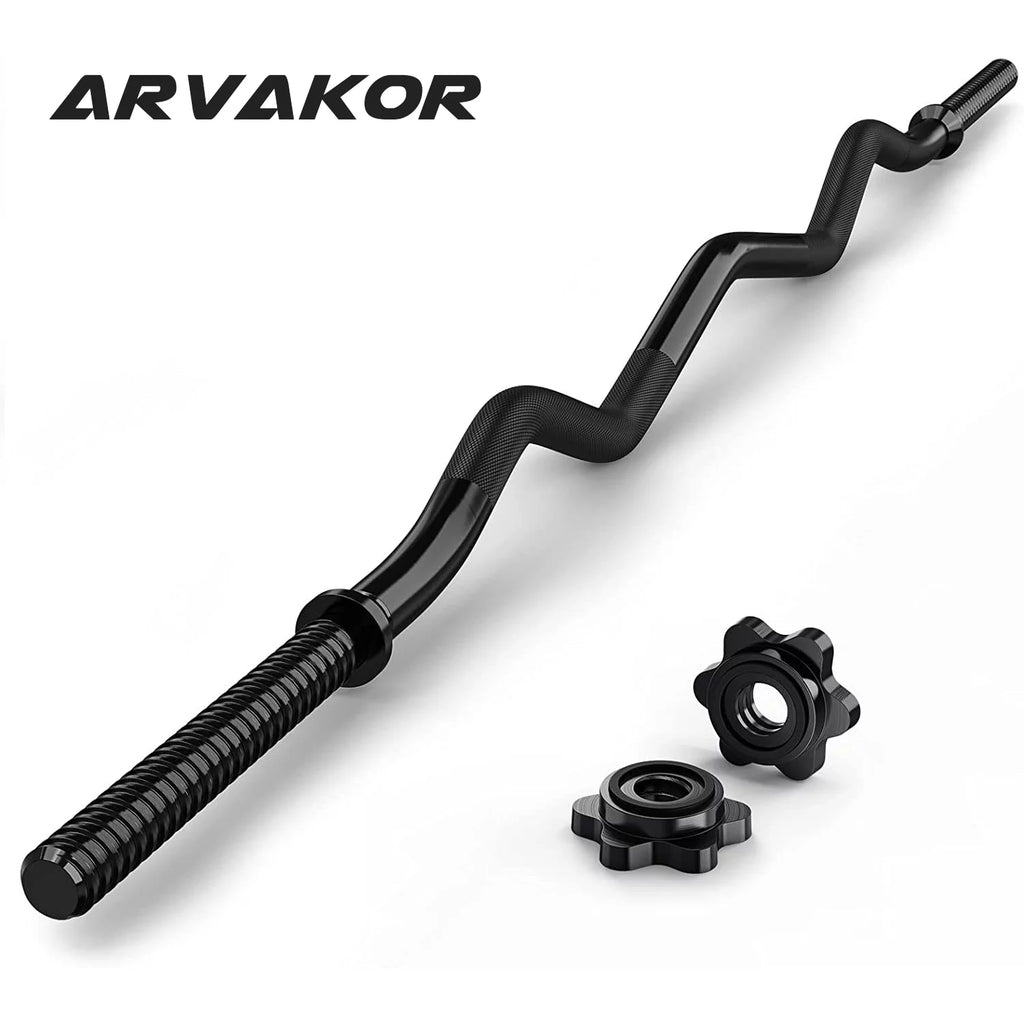 EZ Curl Bar Weight Lifting Bar with 2 Star Collars, 1-inch Black L285797