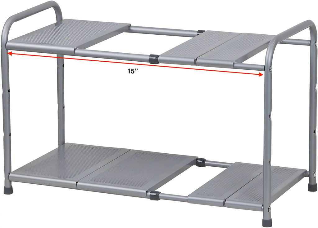 Under Sink 2 Tier Expandable Shelf Organizer Rack, Silver U636