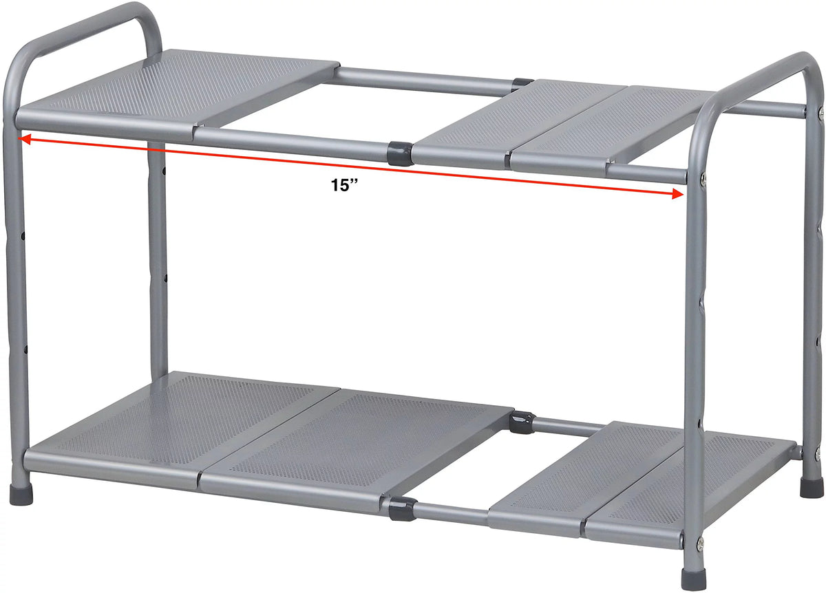 Under Sink 2 Tier Expandable Shelf Organizer Rack, Silver U636