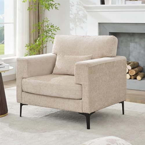 Oversized Green Chenille Armchair with Metal Legs B71509