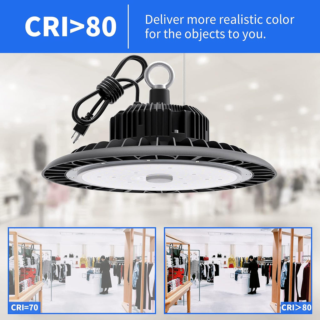 LED High Bay Light 150W 21000 LM 5000K Daylight IP65 Waterproof Non-Dim UFO Commercial Warehouse Lighting Fixture R7385