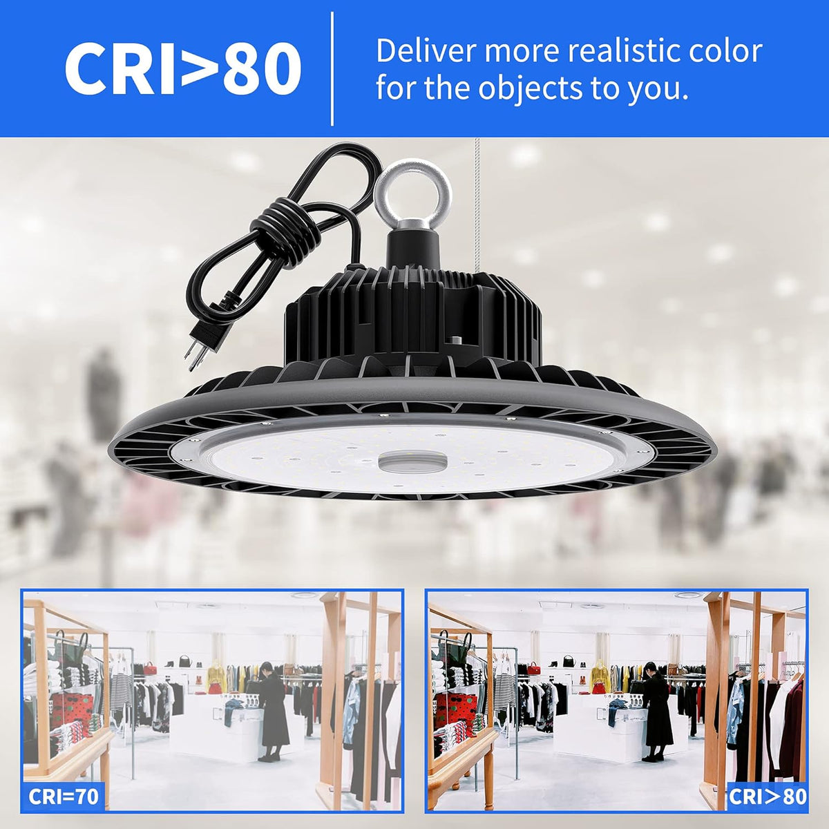 LED High Bay Light 150W 21000 LM 5000K Daylight IP65 Waterproof Non-Dim UFO Commercial Warehouse Lighting Fixture R7385