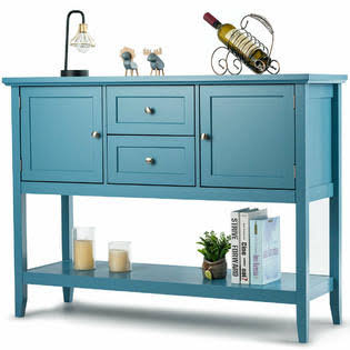 Blue Wooden Sideboard Buffet Table with Drawers and Storage Cabinets M852076