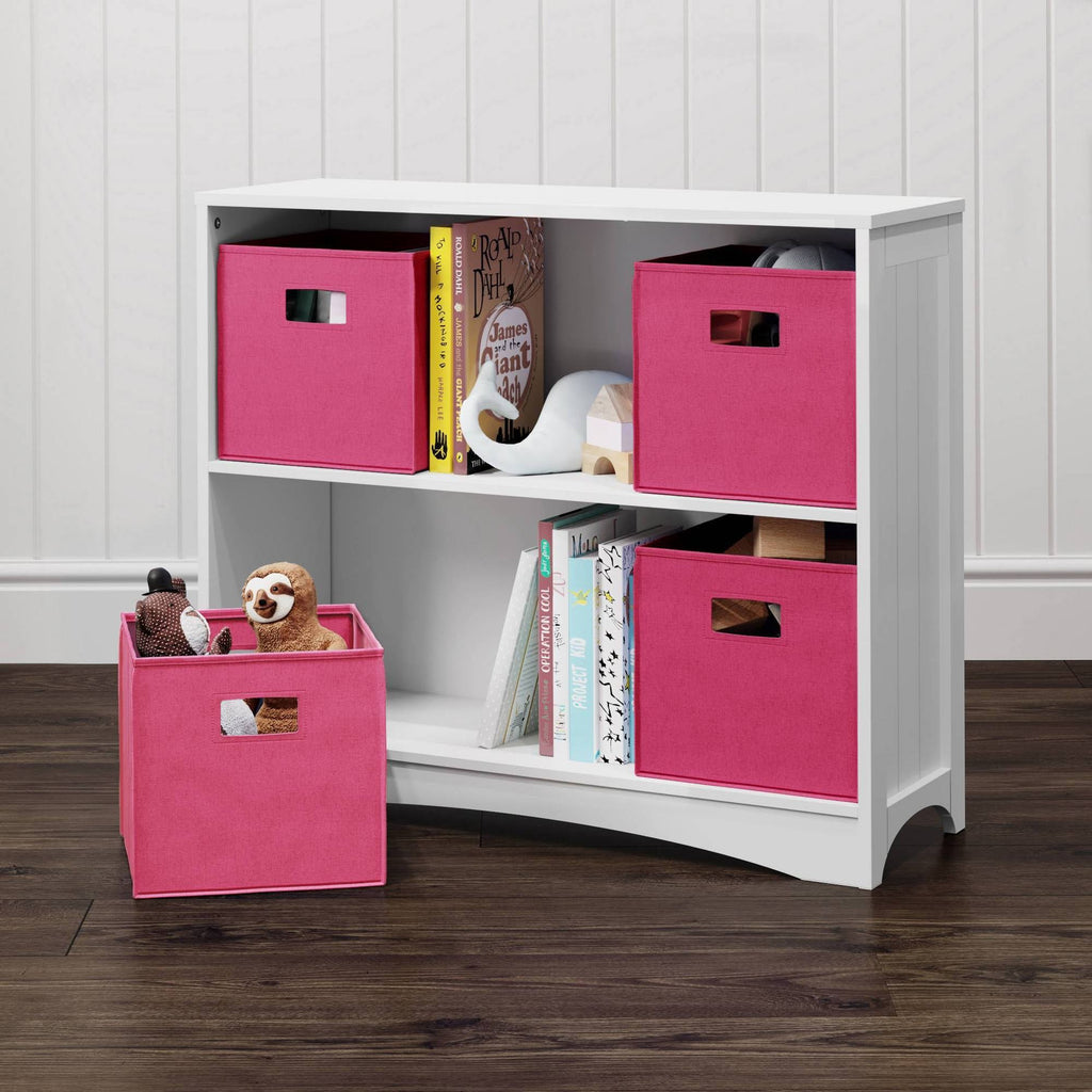 5pc Kids Bookcase Set with 4 Bins White Hot Pink J76913