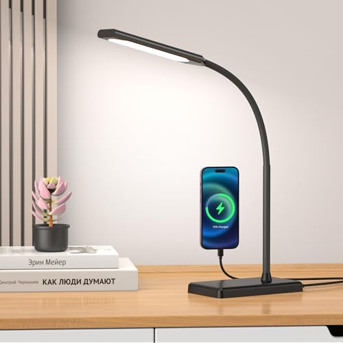 Clip on Table Lamp 3 Color Modes 10 Brightness Dimmable Reading Lamp 360° Rotatable Metal Gooseneck Desk Lamp D171470
