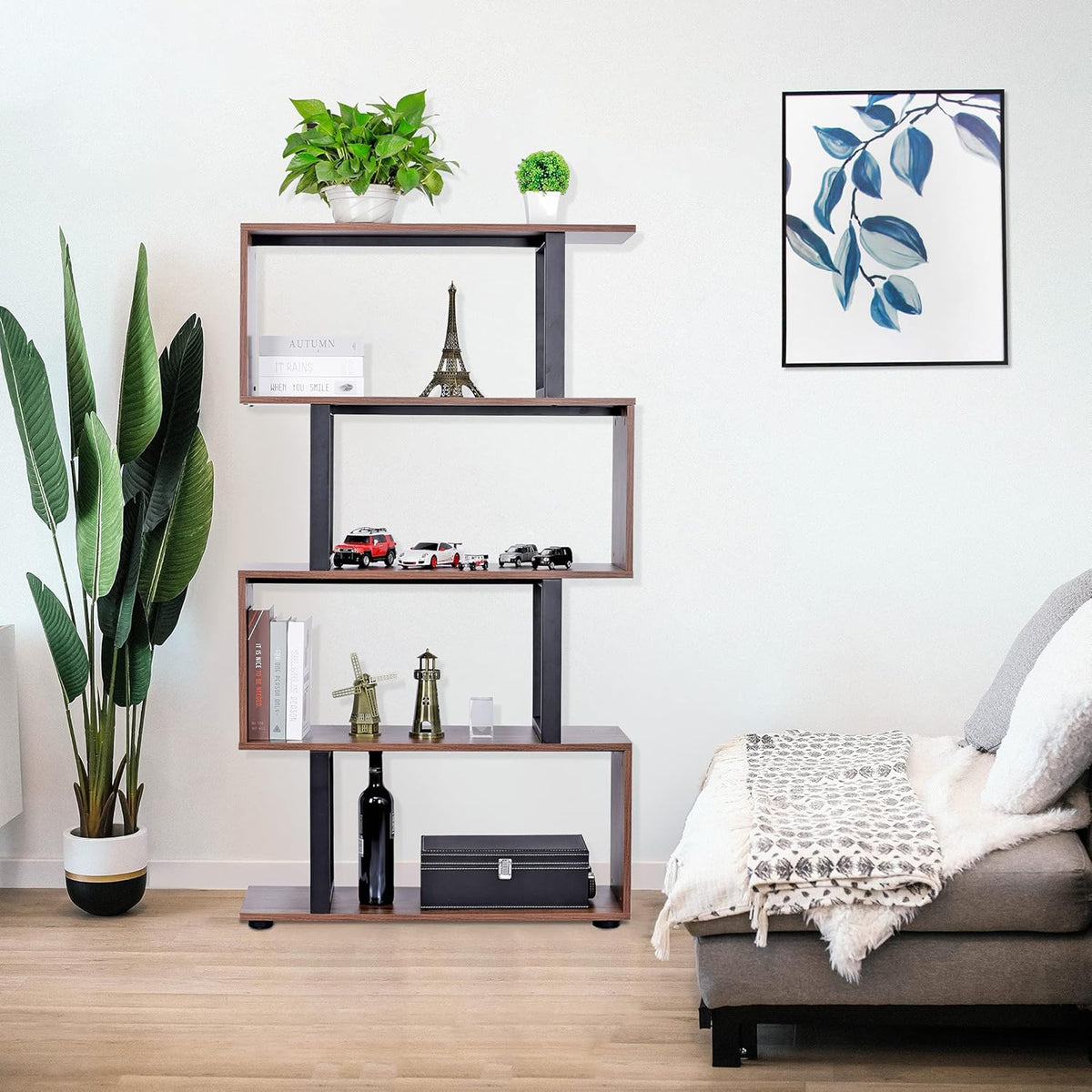 5-Tier S-Shaped Industrial Bookcase E86362