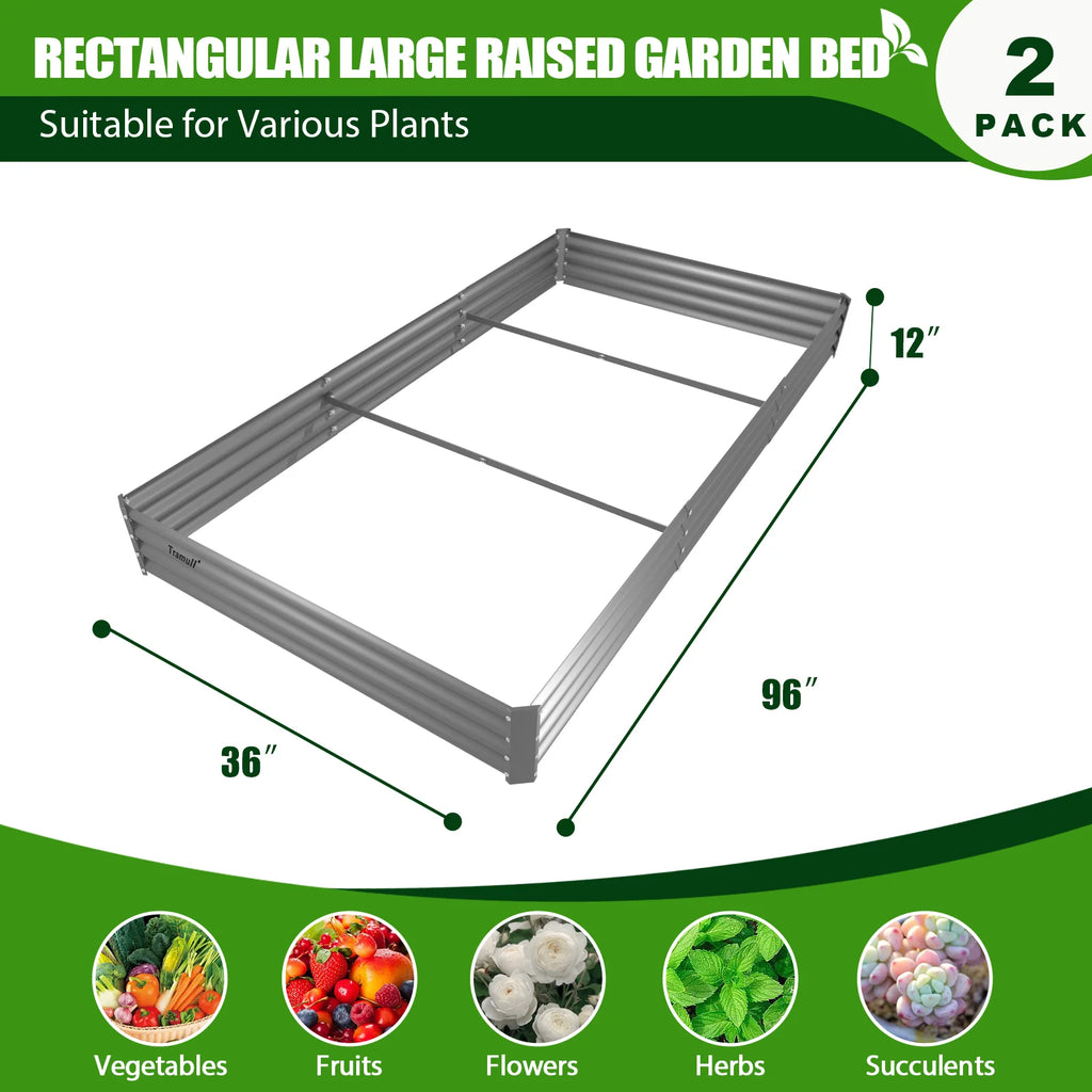 2 Pack Gray Metal Galvanized Raised Garden Bed Z3843