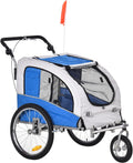 Blue 2-in-1 Dog Bike Trailer Pet Stroller with Canopy V855