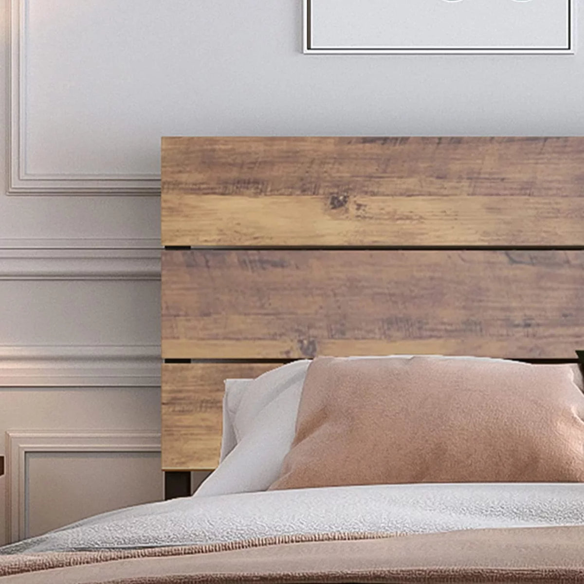 Queen Size Metal Wood Bed Frame with White Headboard I798534