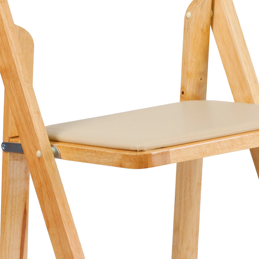 4 Pack Natural Wood Folding Chair with Vinyl Padded Seat J436