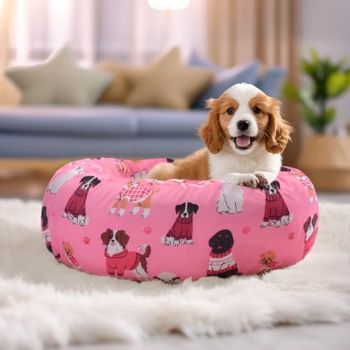 Elastic Edged Washable Round Dog Bed Cover with Christmas Pattern Q856994