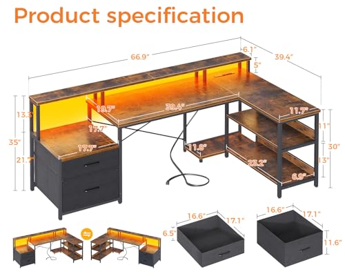 Black L Shaped Computer Desk with File Drawer G5330