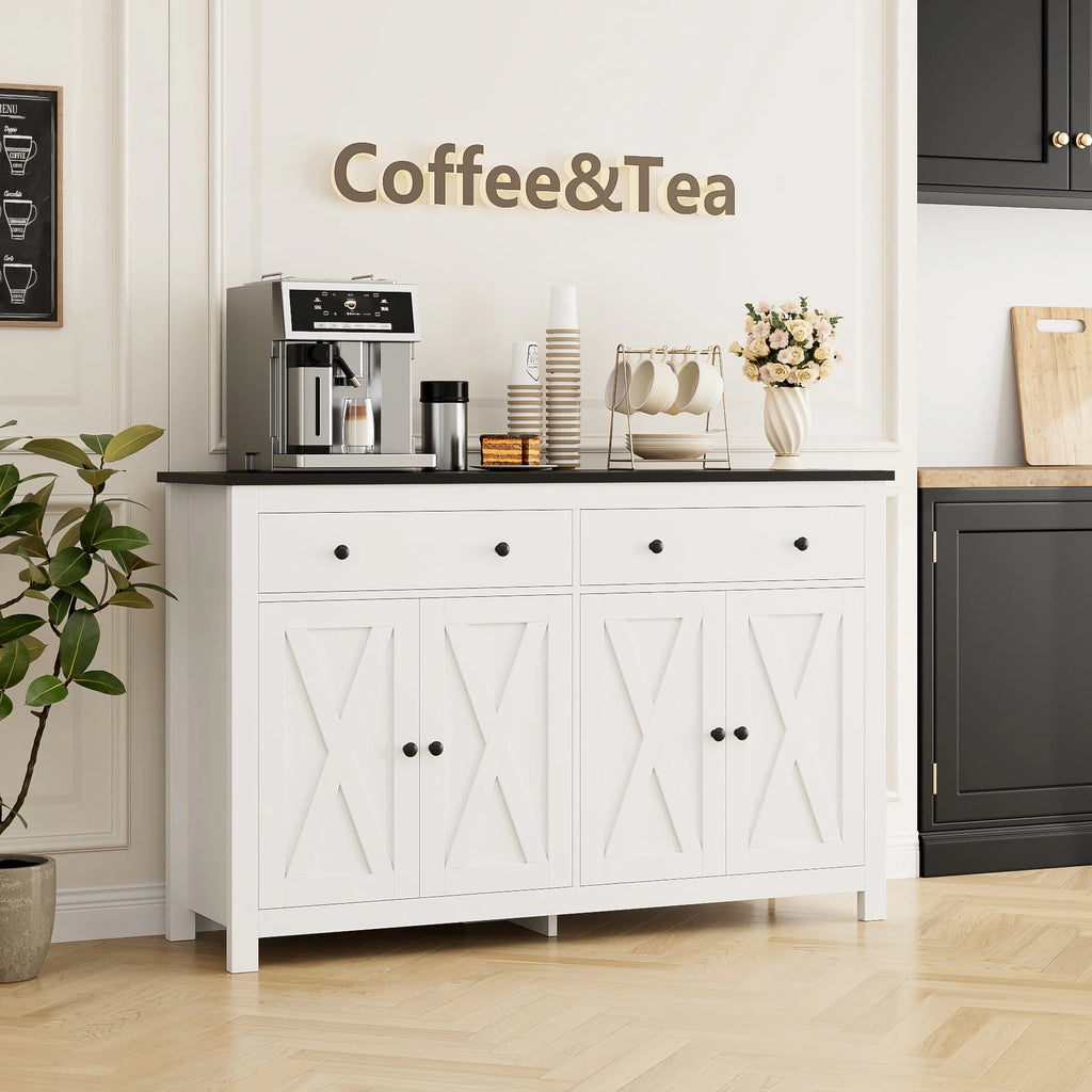 White 4-Doors 2-Drawers Wood Storage Cabinet D22991