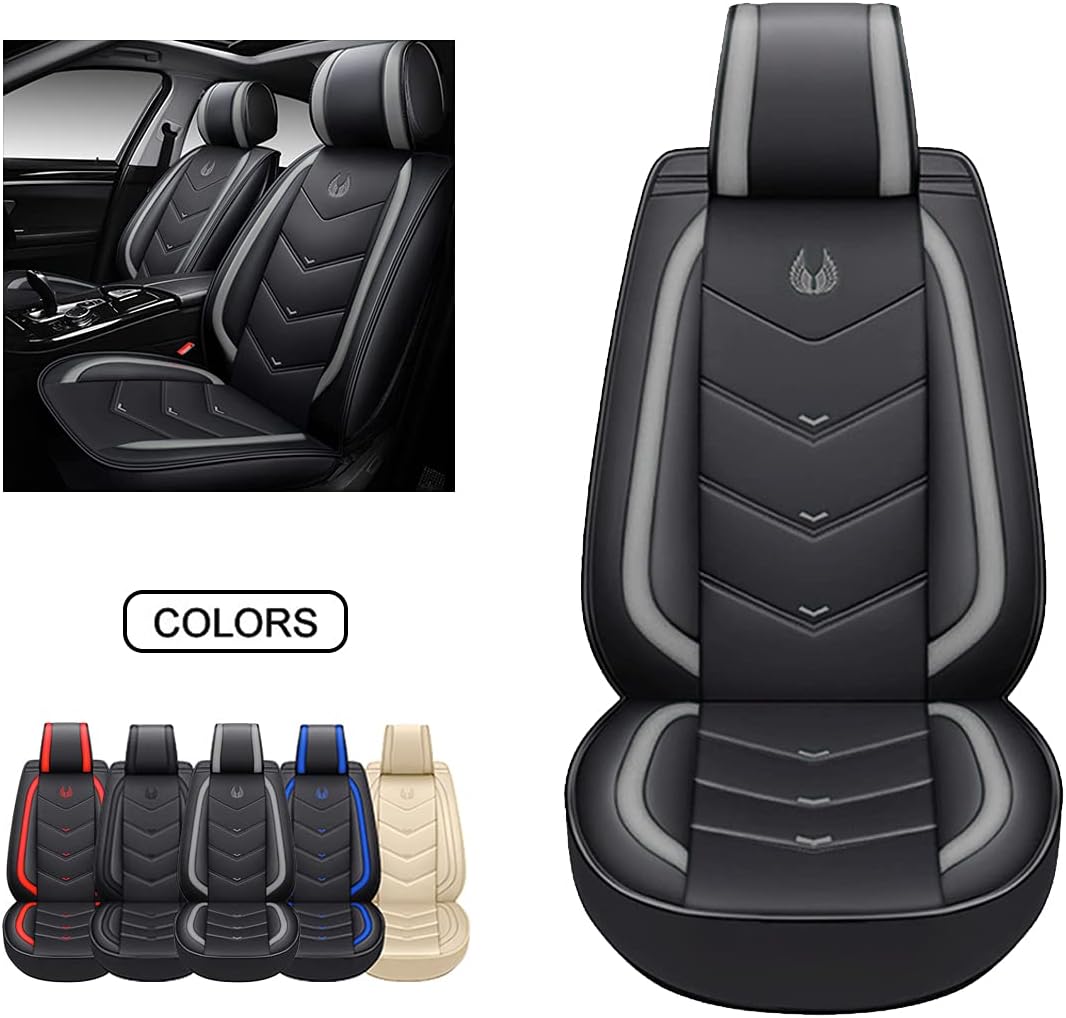 Black Faux Leather Car Seat Covers Full Set D119