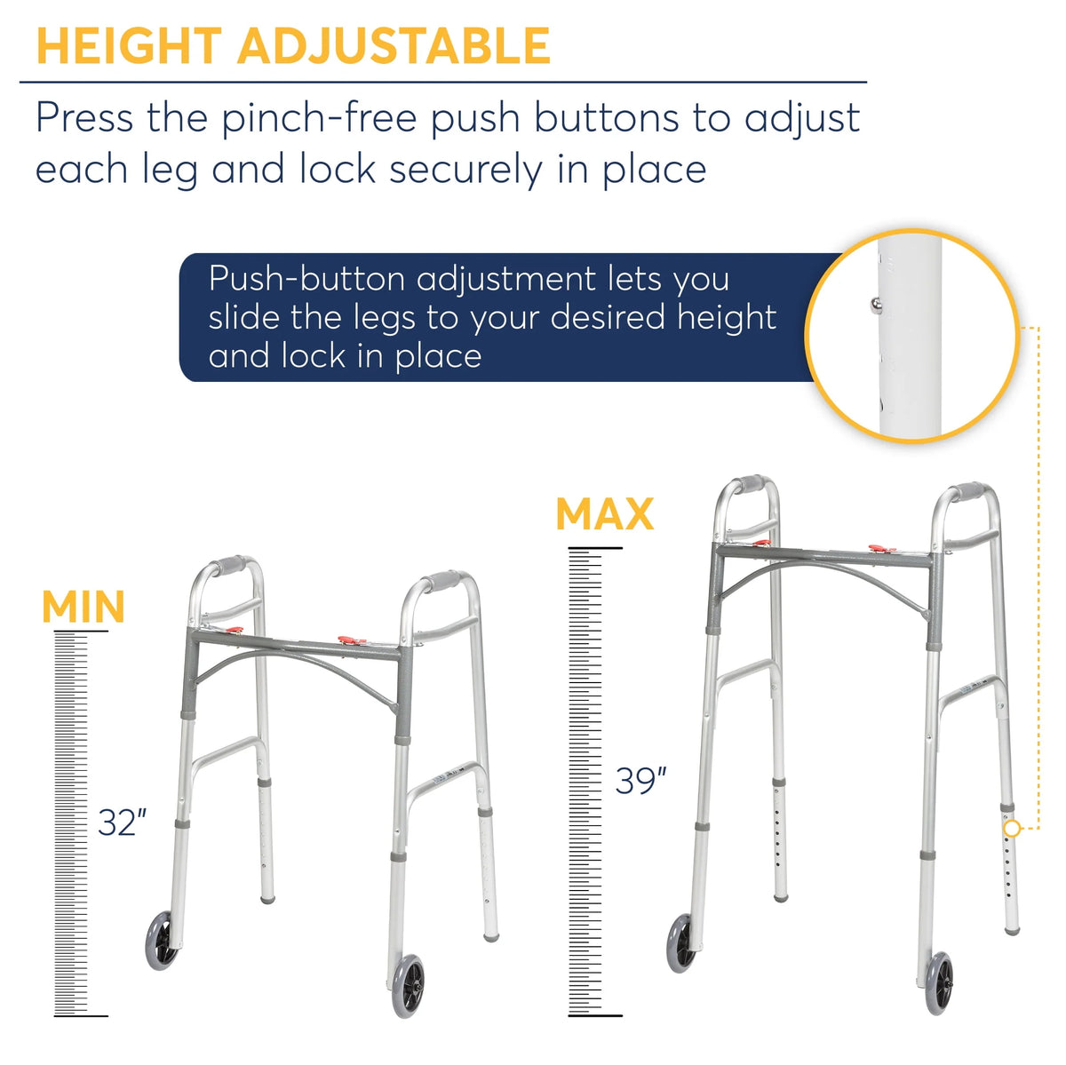Two Button Folding Walker with 5 Wheels C832921