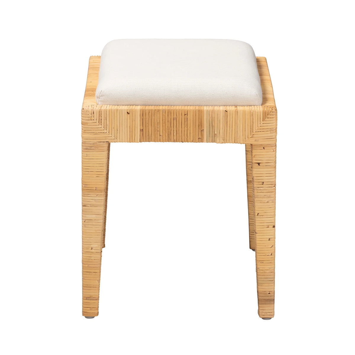 Natural Brown Rattan and Mahogany Wood Ottoman Z2986