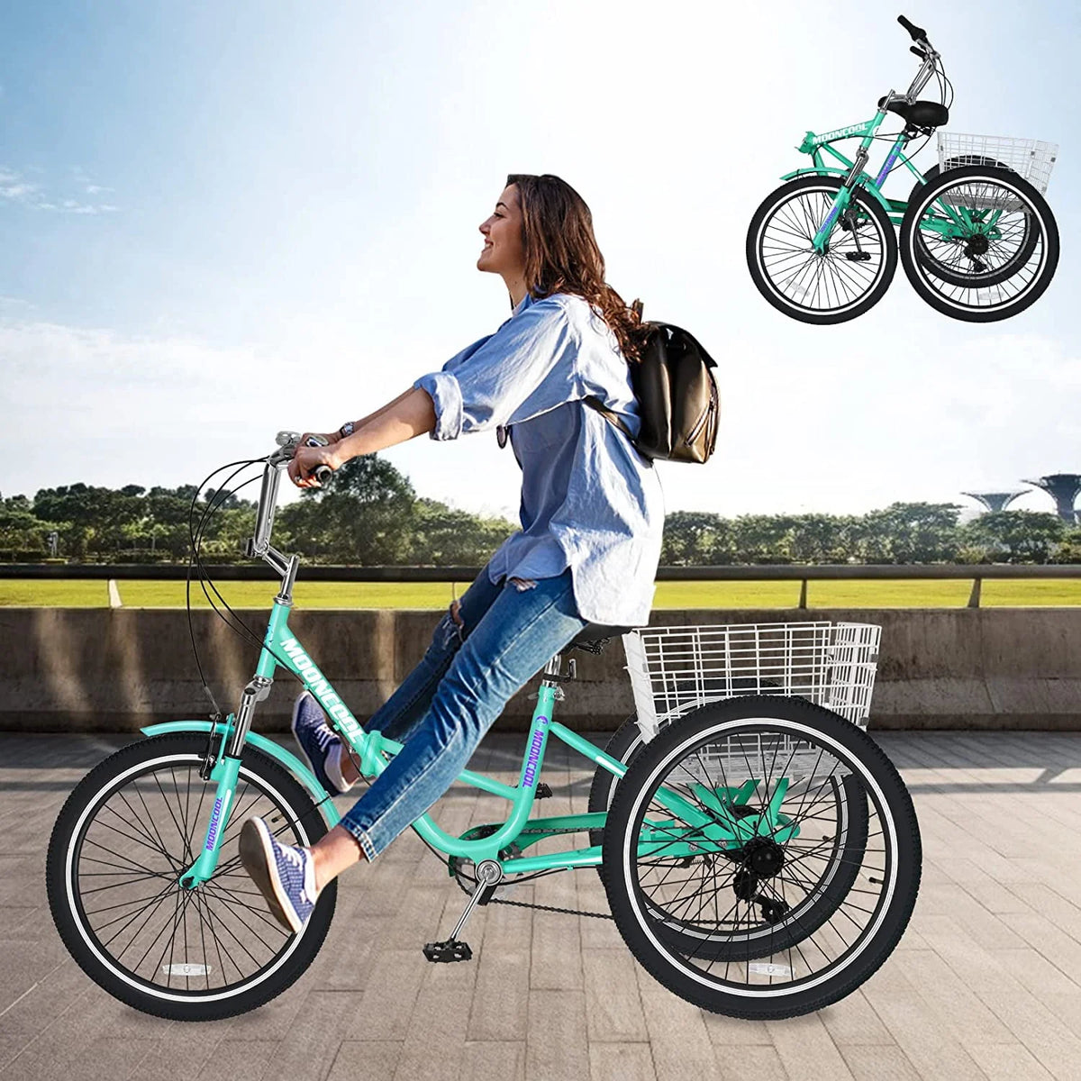 7 Speed 20/24/26 inch 3 Wheels Folding Tricycle with Basket H6526