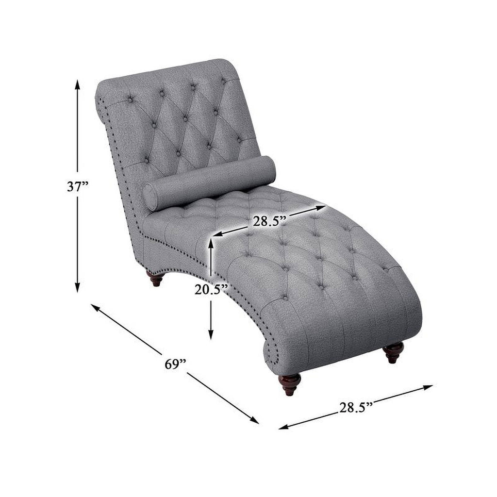 Dark Gray Wood & Fabric Chaise with 1 Bolster Pillow F2263