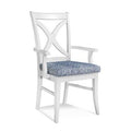 Black Finish Blue and Cream Stripe Cross Back Arm Chair X7981