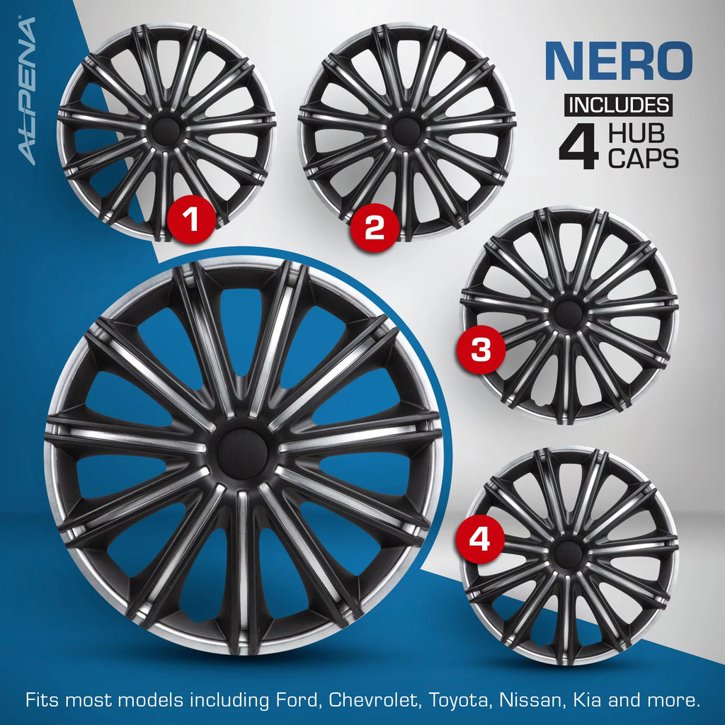 Silver & Black Set of 4 Wheel Covers Y33946