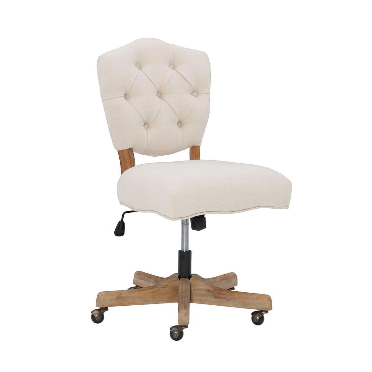 Beige Wood Upholstered Swivel Office Chair M8456
