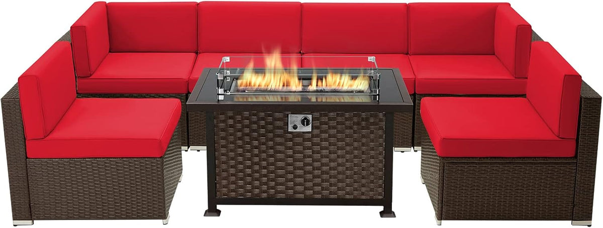 7 Pieces Outdoor Patio Furniture Set with Fire Pit Table D866915