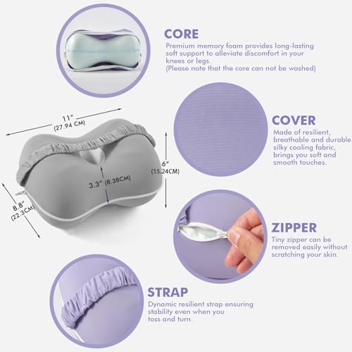 Grey Large Memory Foam Knee Pillow with Washable Cooling Cover K134850