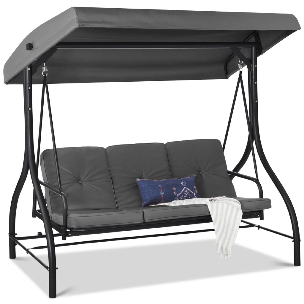 3-Seat Outdoor Converting Canopy Swing Glider Hammock with Removable Cushions S19732