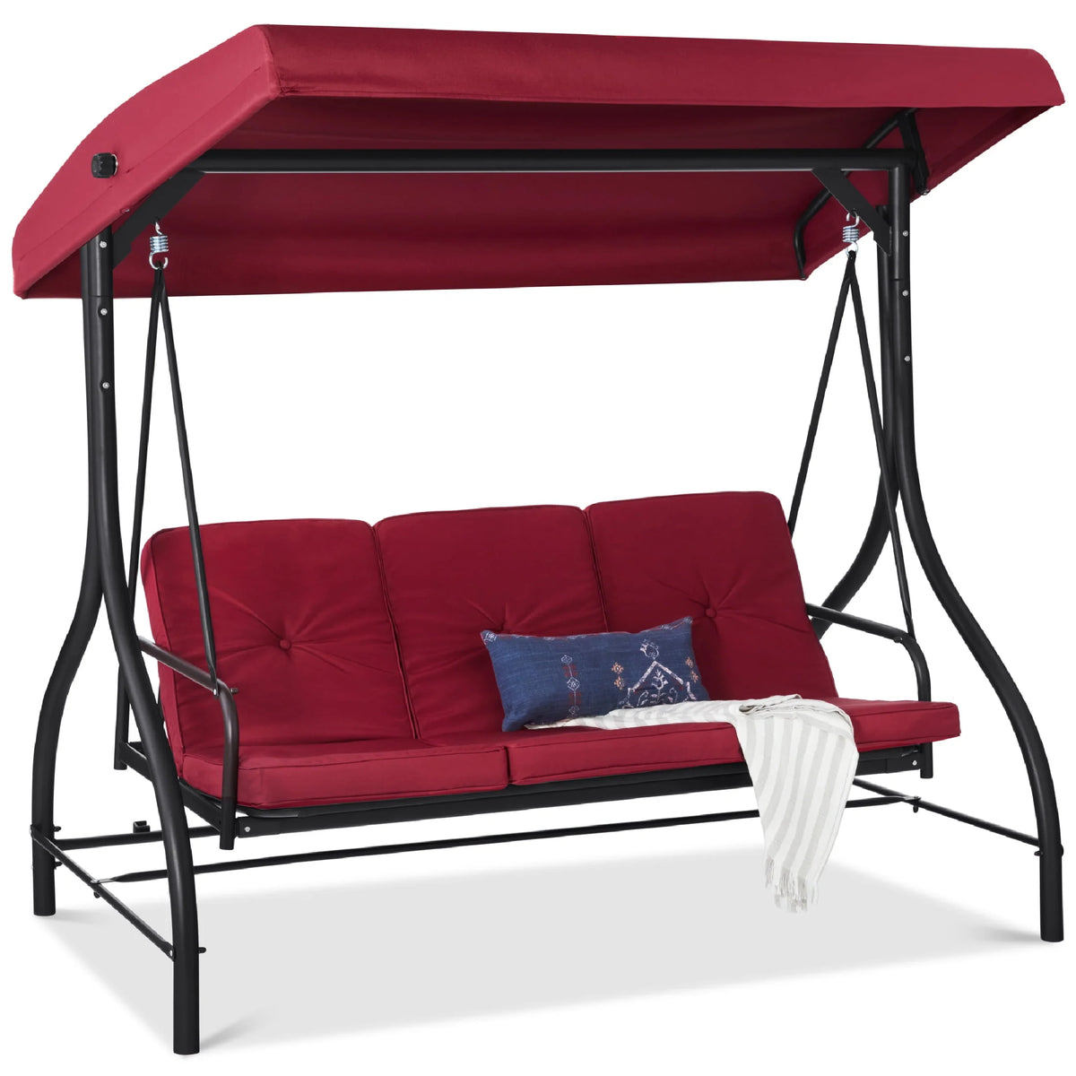 3-Seat Outdoor Converting Canopy Swing Glider Hammock with Removable Cushions S19732