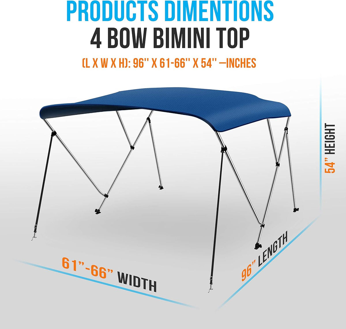 Waterproof 61-66W 4 Bow Bimini Top Canvas Boat Canopy H415917
