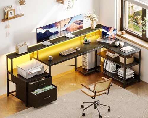 Black L Shaped Computer Desk with File Drawer G5330