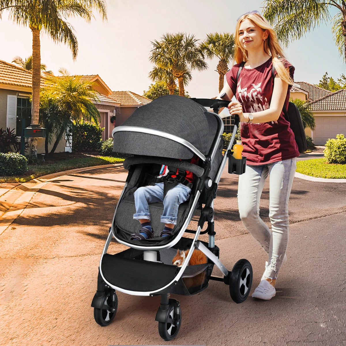2 in 1 Convertible Baby Stroller Dark Grey A1872