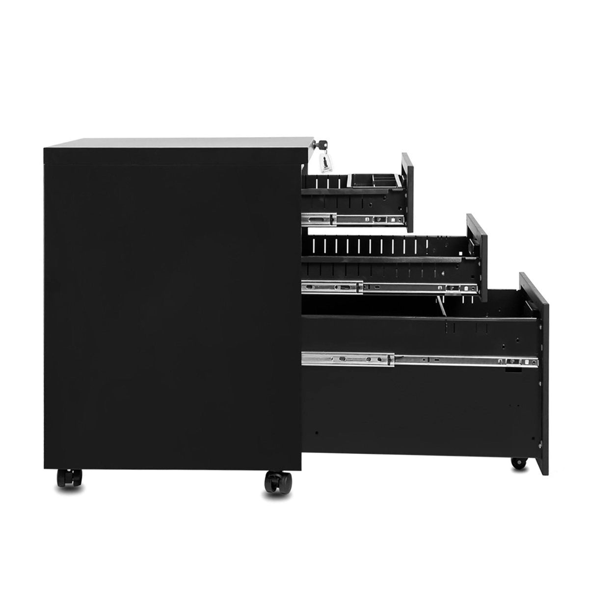 3-Drawer Black Metal File Cabinet with Keys V48798