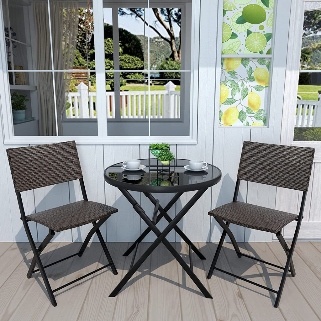 3 Pieces Outdoor Patio Bistro Set with Folding Patio Round Table and Chairs O181133