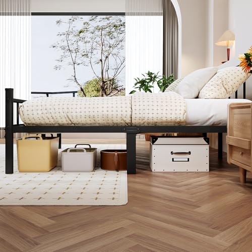 Full Size 14 Inch Metal Bed Frame with Headboard D8069